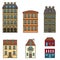 Paris flat line houses set in different colors Isolated Vector illustration of flat buildings