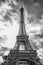 Paris, France, 09/10/2019: Eiffel Tower. Black and white photo. Vertical