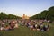 Paris, France - 1st June 2019: groups of people enjoying sunset on Parc de champs de mars