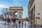 Paris, France, 22 December 2019 - tourists and locals walk along the street leading to Arc de Triomphe de l`Ã‰toile