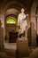 Paris, France - 24.04.2019: Voltaire`s tomb and statue in the crypt of the Pantheon in Paris, France