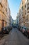 Paris, France - Apr 19, 2019 - Narrow street in the central part of the city