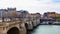 Paris / France - April 05 2019: Bridge Pont Neuf across Seine River and  beautiful historic buildings of Paris