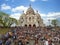 Paris, France - April 2019: Sacre Coeur Basilica Sacred Heart in Paris full of people crowded
