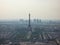 Paris, France-August 06, 2009: fog smog over Paris. extraordinary aerial view of the Eiffel tower