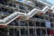 Paris, France. August 2018. Pompidou Center. Facade and tube escalators.