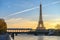 Paris France city skyline sunrise at Eiffel Tower