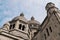 Paris, France - close-up detail of Sacre-Coeur minor basilica exterior. Sacred Heart Roman Catholic church up Montmartre hill.