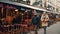 PARIS, FRANCE - DECEMBER, 31, 2016. Steadicam walk along beautiful cozy Parisian cafes with awnings. 4K video