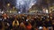 PARIS, FRANCE - DECEMBER, 31. New year countdown and fireworks above famous triumphal arch, Arc de Triomphe. Tourists