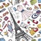 Paris France fashion seamless pattern.Summer Womancolored wear