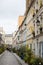 Paris, France - February 11th 2019: View along the facades of famous Rue Cremieux