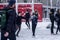 PARIS, FRANCE - FEBRUARY 7, 2018: Snow in Paris, kids having fun playing with snow