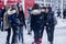 PARIS, FRANCE - FEBRUARY 7, 2018: Snow in Paris, kids having fun playing with snow