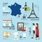 Paris, France Flat Icons Design Travel Concept. Vector