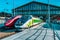 PARIS, FRANCE - JULY 07, 2016 :  Modern speed passenger train on railways station Gare De Nord  Nothern Railways Station in