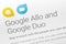 Paris, France - June 14 2017 : Close-up on Google Allo and Duo applications for Android phones and tablets Google is an American m