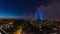 PARIS, FRANCE - JUNE 19, 2018: Eiffel Tower firework night timelapse at Bastille Day. Fast movement