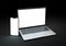 PARIS - France - March 15, 2023: Newly released Apple Macbook Air and Iphone 14, Silver color. Side view. 3d rendering laptop