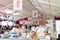 PARIS, FRANCE - MAY 20, 2017: Blur image of  annual bread festival at Notre Dame Cathedral.  Freshly baked baguettes and boules on