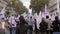 Paris, France - October, 2019: Protesters at a demonstration march in central Paris in place of the Bastille Square.