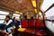 PARIS, FRANCE - OCTOBER 7, 2016: Special retro style interior od train  going to Versailles an d passengers going rto the