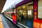 PARIS, FRANCE - OCTOBER 7, 2016: Special retro style interior od train  going to Versailles an d passengers going rto the