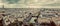 Paris, France panorama with Eiffel Tower, Seine river and bridges. Vintage