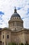 Paris, France, The Pantheon, Latin Quarter. Walls and dome. Windows, handrail and columns. Cloudy sky.