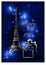 Paris France. Paris night. Eiffel Tower silhouette at night. New Year card, greeting.