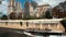 Paris, France - September 2019: Restoration of Notre Dame de Paris Cathedral after a fire. A tourist ship is sailing