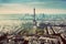 Paris, France vintage skyline, panorama. Eiffel Tower, Champ de Mars