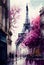 Paris, France watercolor artwork. AI generative. Travel