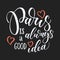 Paris hand drawn vector lettering. Modern ink calligraphy brush lettering of phrase Paris is good idea. Design element for cards