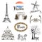 Paris icons set. Hand-drawn France landmarks: Eiffel