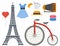 Paris icons vector famous travel cuisine traditional modern france culture europe eiffel fashion design architecture