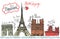 Paris landmark panorama.Doodle colored sketchy
