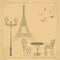 Paris landscape on vintage background