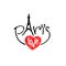 Paris letters text logo with tower and love word