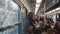 Paris Mar 23 2019 Passengers using Paris subway metro car, a crowd of people commuting on public train slow motion.