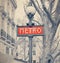 Paris Metro subway sign with retro vintage Instagram style effect