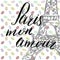 Paris my love lettering sign, french words, with Hand drawn sketch eiffel tower on abstract background vector Illustration