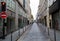 Paris narrow street stretching to the horizon. Beautiful facades of houses