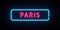 Paris neon sign. Bright light signboard.