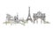 Paris, Notre Dame. Thriumph arch and Eiffel Tower, sketch collection