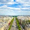 Paris, panoramic aerial view of Champs Elysees. France