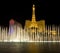 Paris Resort and Bellagio fountains at night in Las Vegas