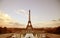 Paris sepia cityscape with Eiffel tower