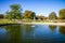 PARIS - September 10, 2019 : Aisles and pond of the Tuileries Garden in summer Paris, France