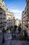 PARIS - September 6, 2019 : Typical Parisian stairway street on Butte Montmartre